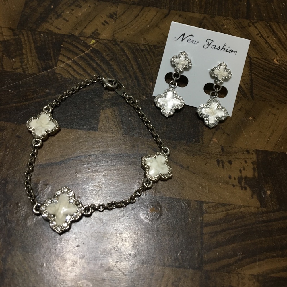 Silver & white bracelet with matching earrings